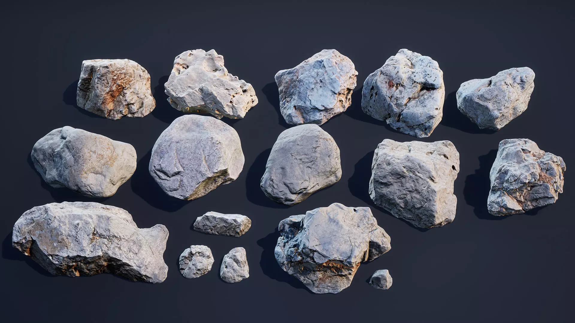 UE4 Unity 3D Scan Stone 16xPack with 8K PBR material Low-poly 3D model_0