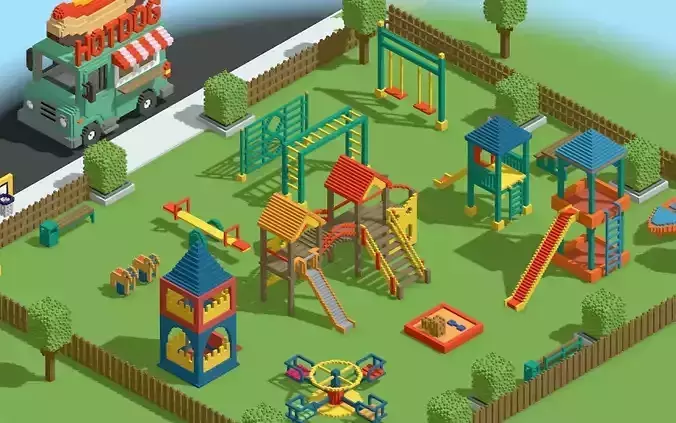 Voxel Kids Playground Games Low-poly 3D model