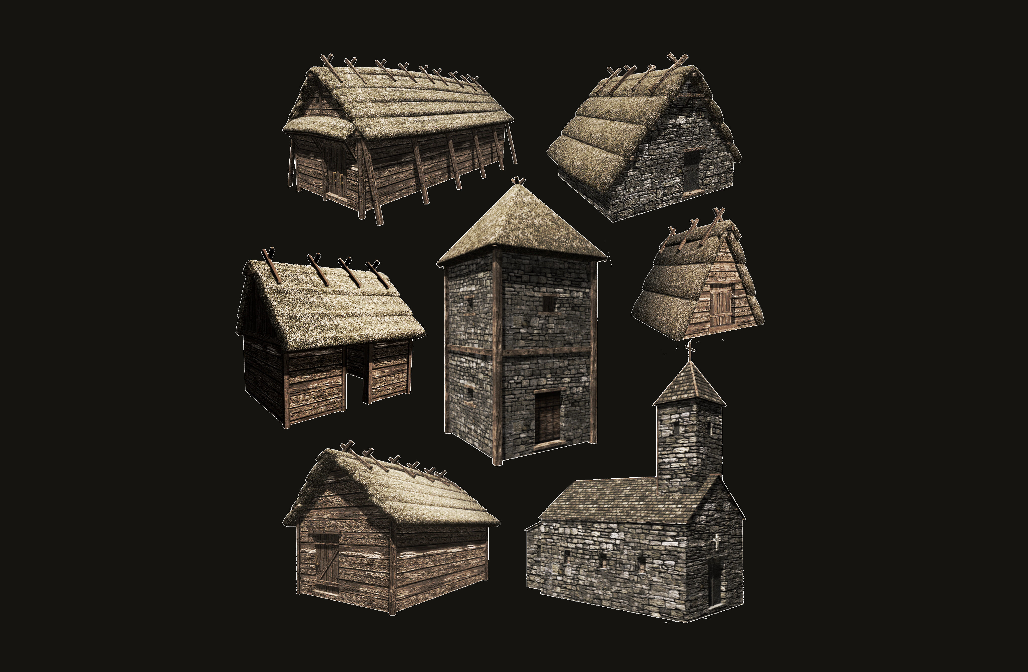 Medieval building pack Low-poly 3D model_1