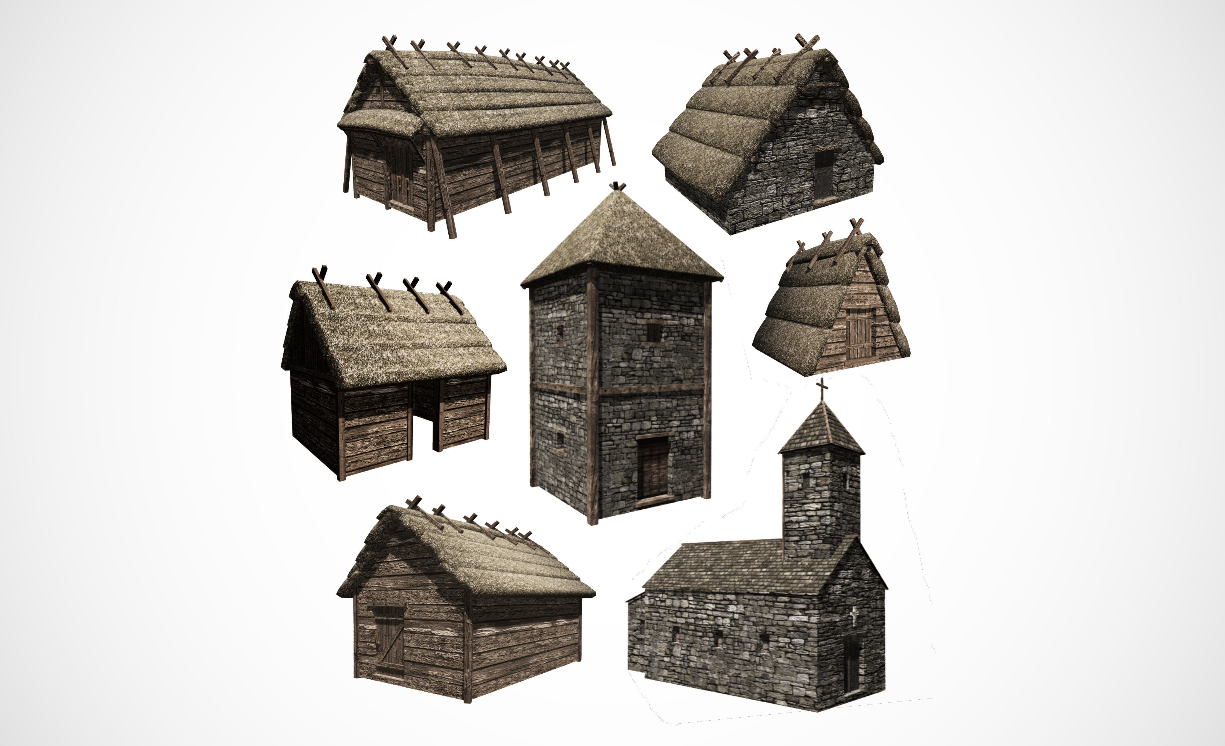 Medieval building pack Low-poly 3D model_2