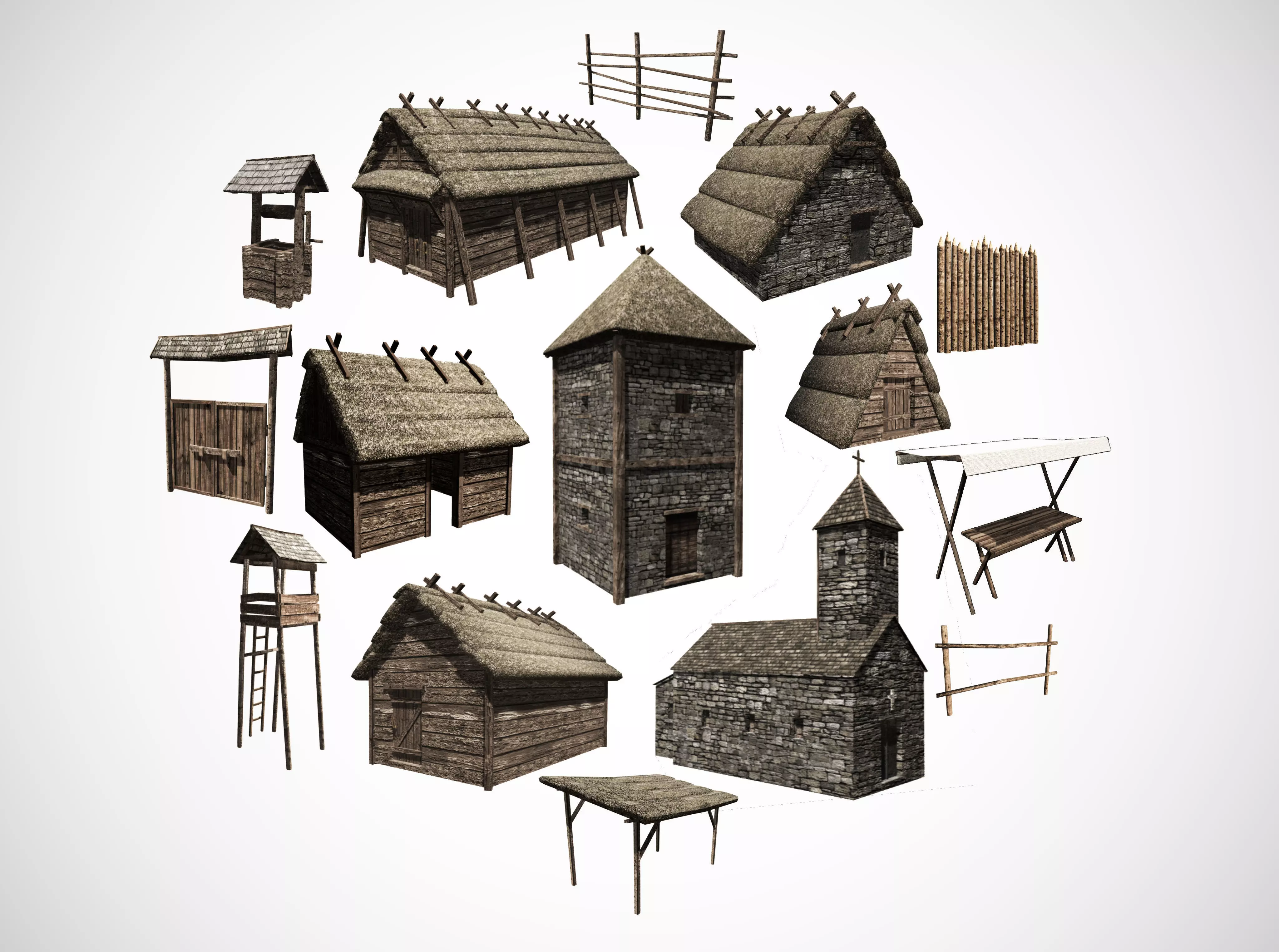 Medieval building pack Low-poly 3D model_0