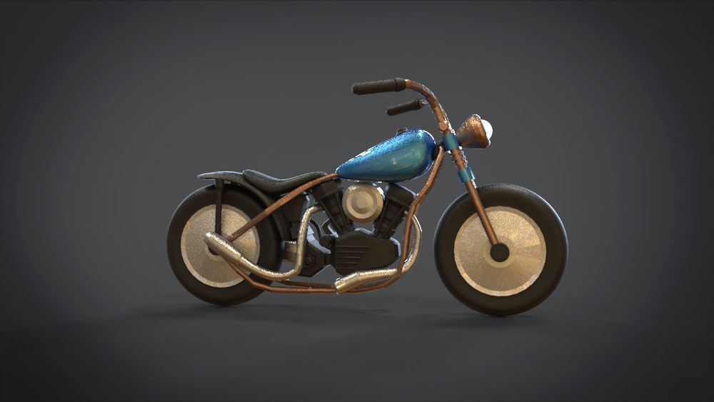 Simple Chopper Motorcycle 3D Model Low-poly 3D model_11