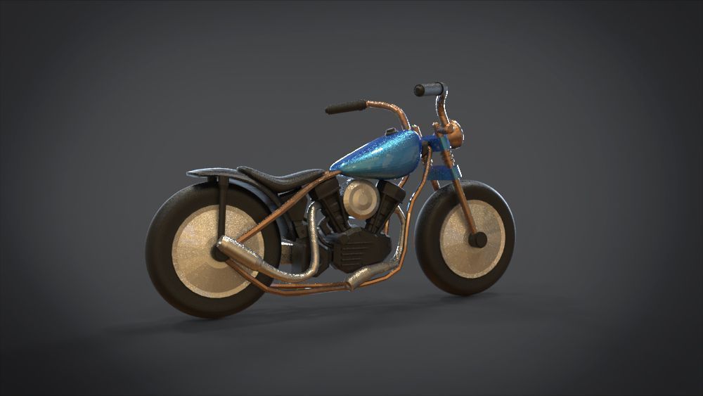 Simple Chopper Motorcycle 3D Model Low-poly 3D model_9