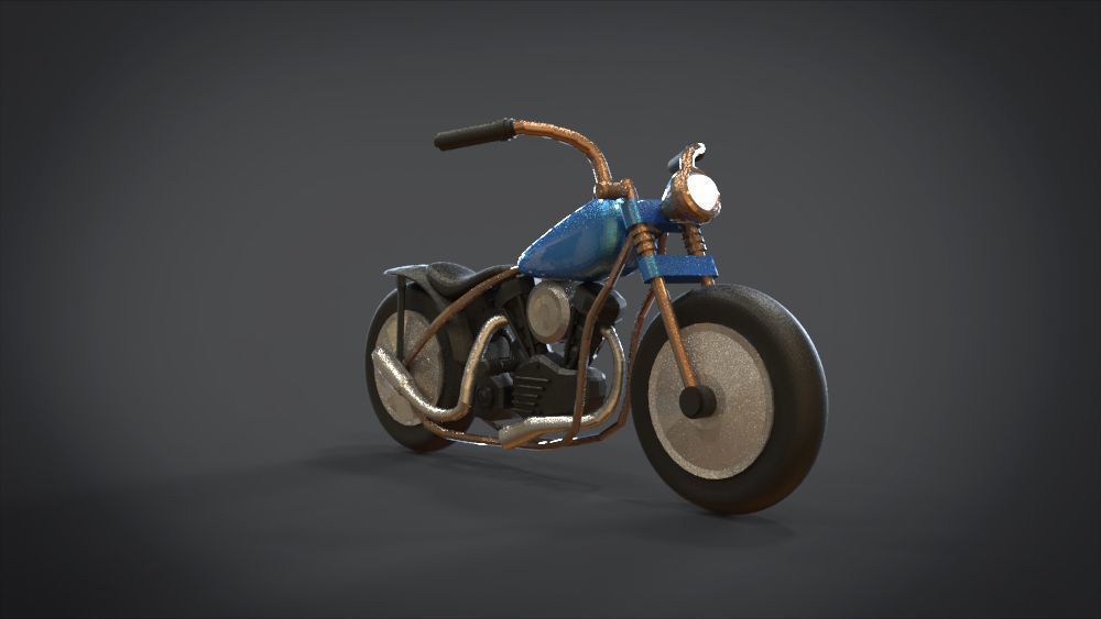 Simple Chopper Motorcycle 3D Model Low-poly 3D model_3