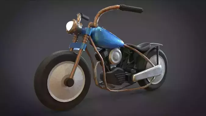 Simple Chopper Motorcycle 3D Model