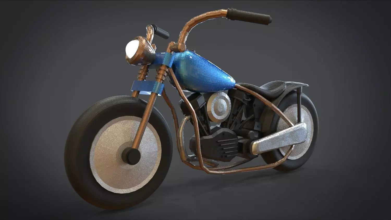 Simple Chopper Motorcycle 3D Model Low-poly 3D model_0