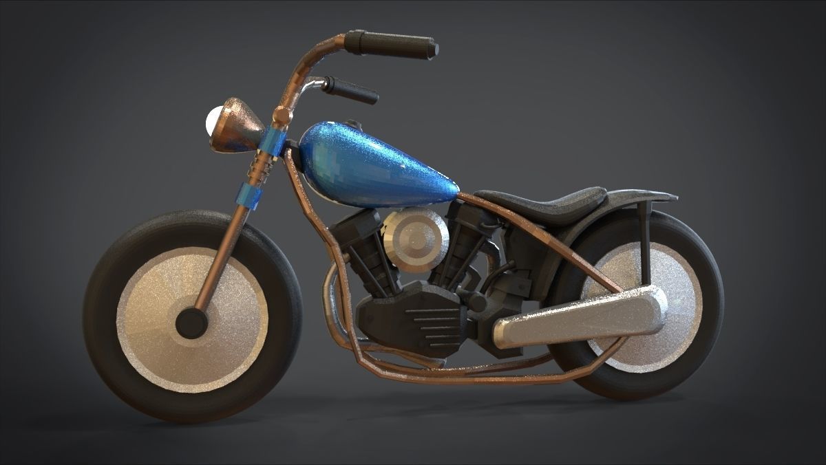 Simple Chopper Motorcycle 3D Model Low-poly 3D model_6