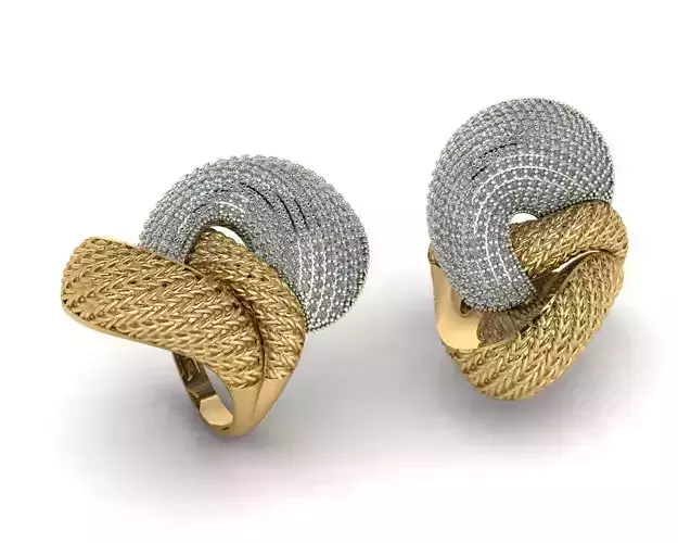 Ring gold and diamond twisted earring