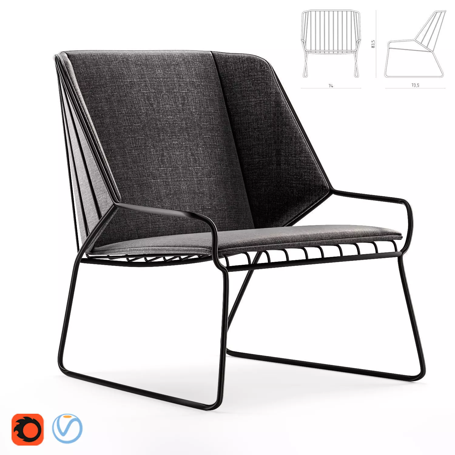 Cage lounge product sheet 3D model_0