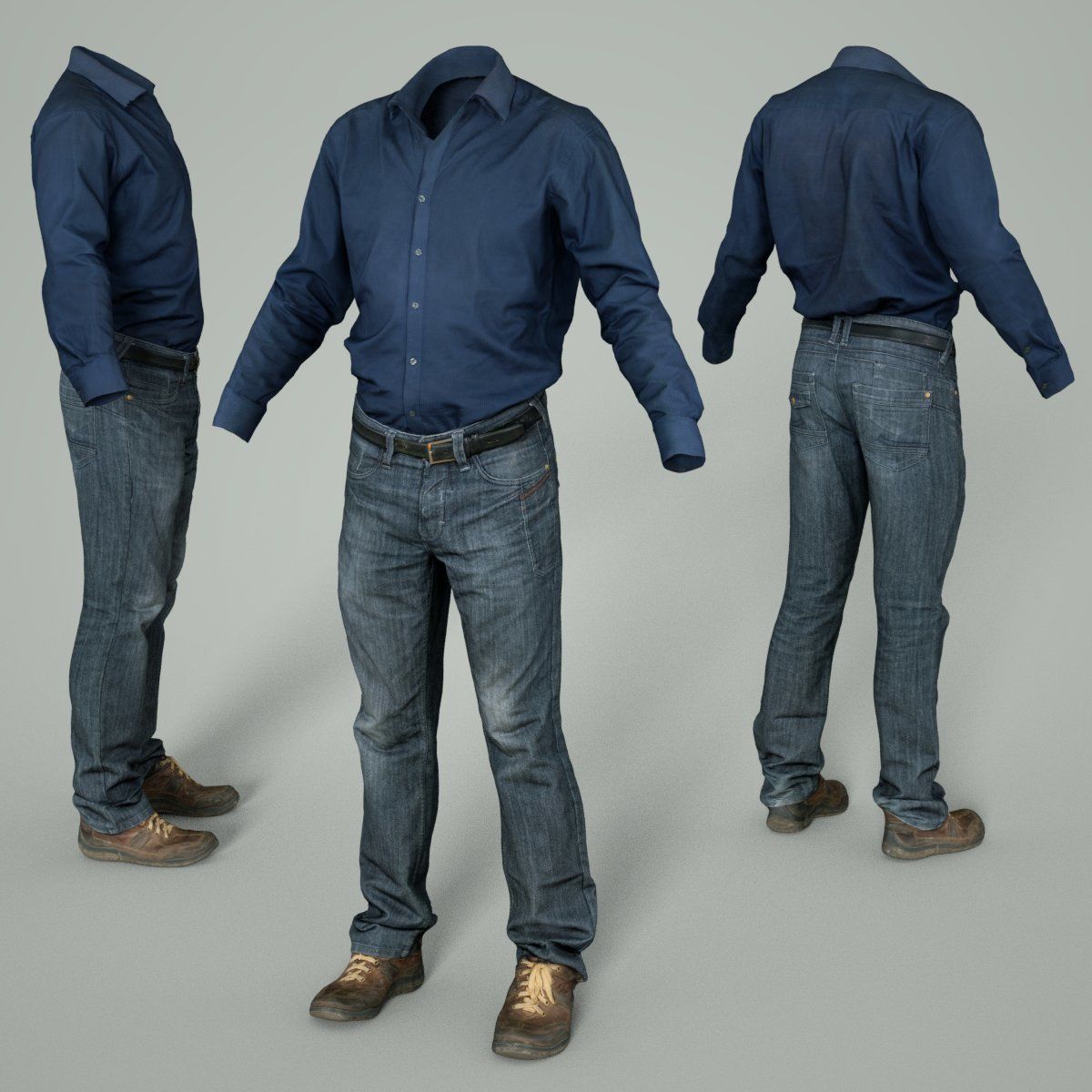 Male Casual Outfit 67 Shirt Pants Shoes Low-poly 3D model_3
