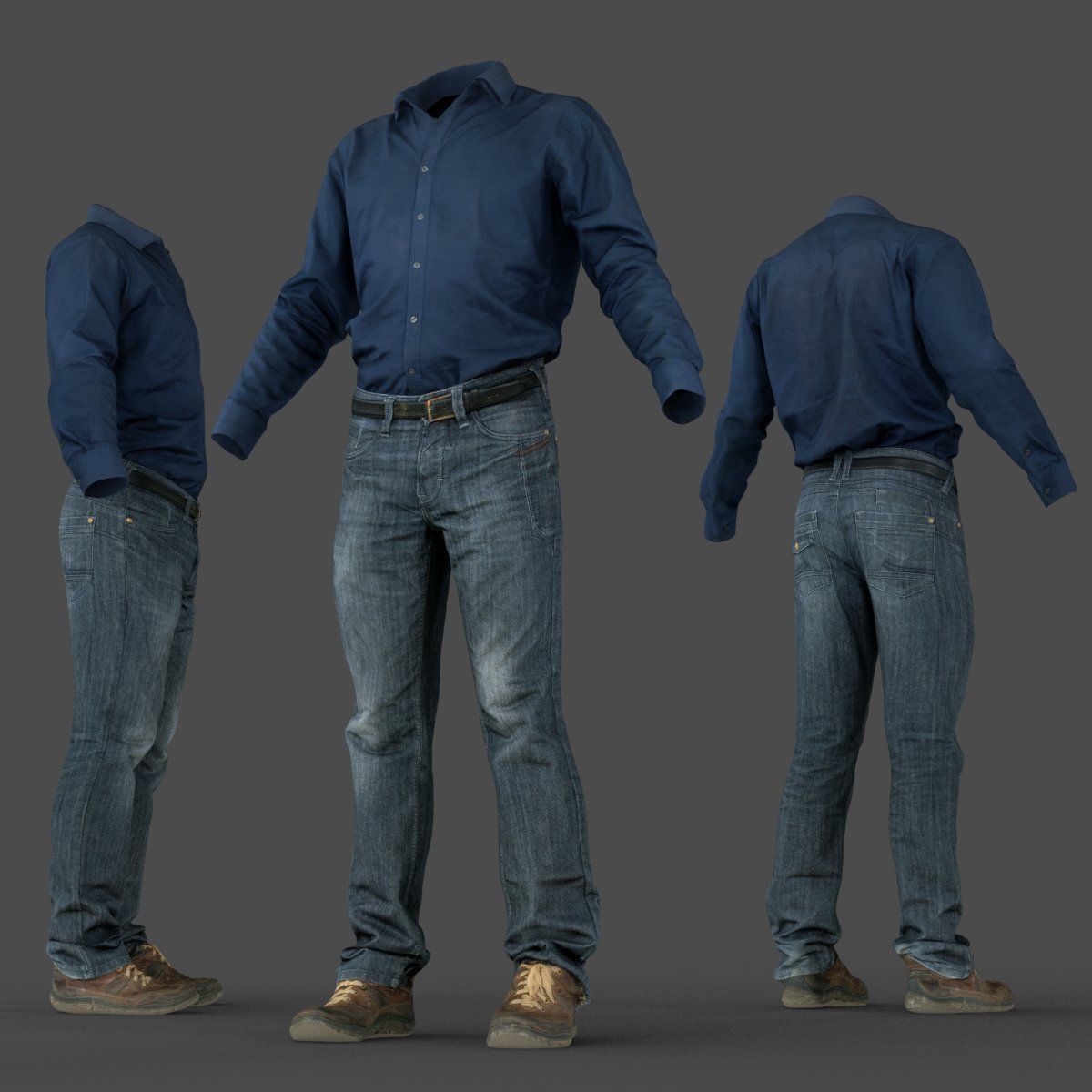 Male Casual Outfit 67 Shirt Pants Shoes Low-poly 3D model_5
