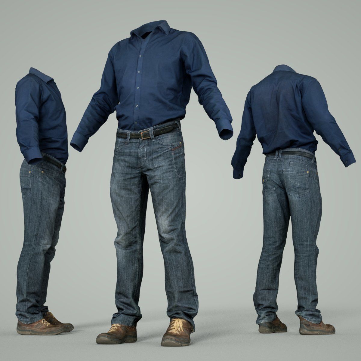 Male Casual Outfit 67 Shirt Pants Shoes Low-poly 3D model_4