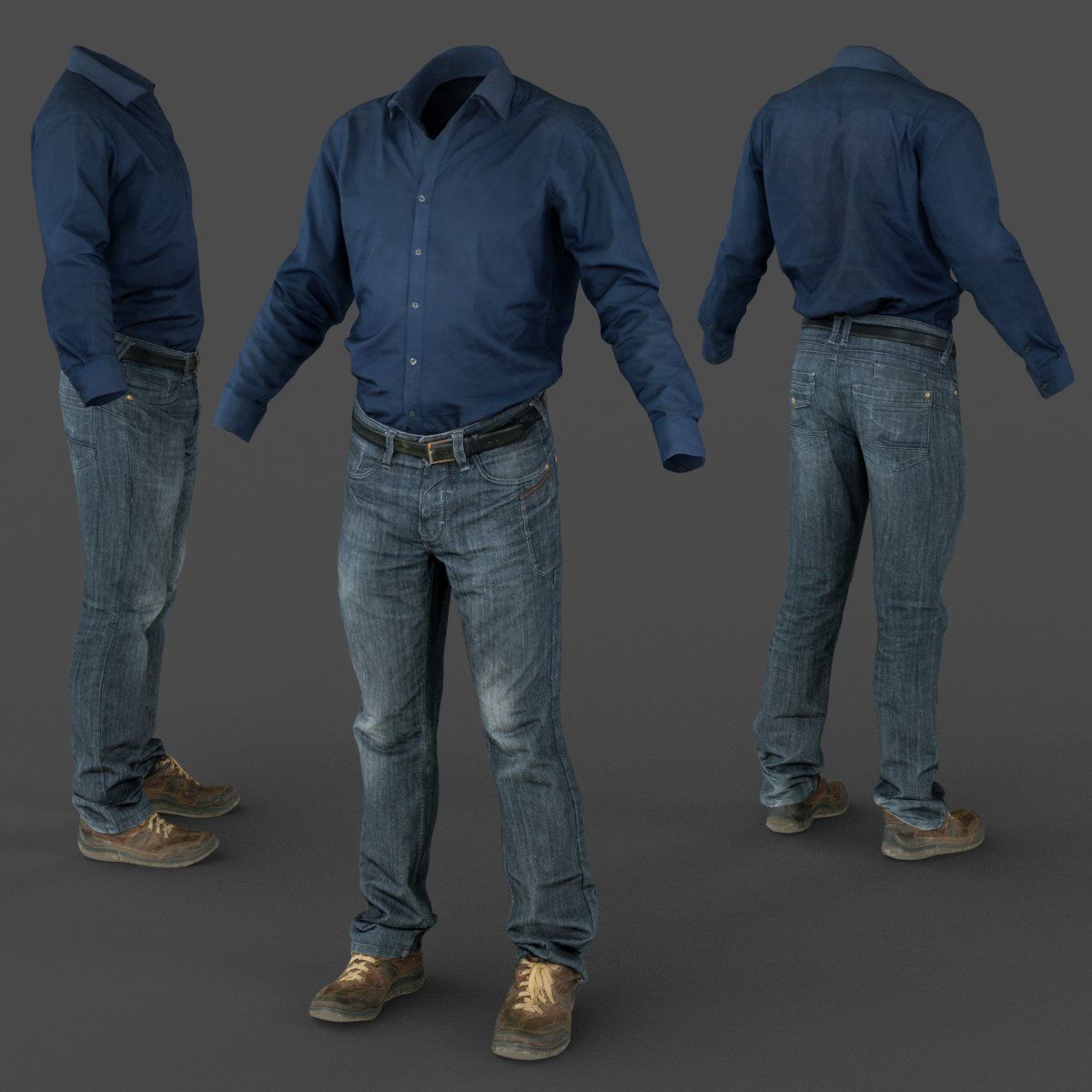 Male Casual Outfit 67 Shirt Pants Shoes Low-poly 3D model_6