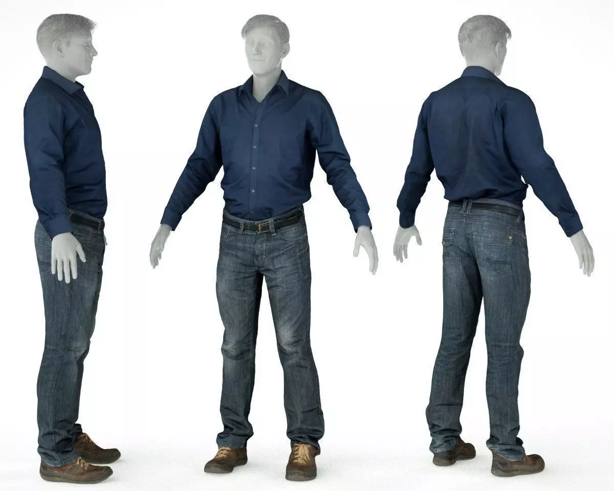 Male Casual Outfit 67 Shirt Pants Shoes Low-poly 3D model_0