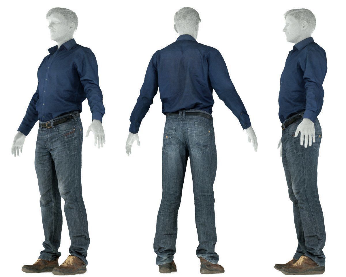 Male Casual Outfit 67 Shirt Pants Shoes Low-poly 3D model_8