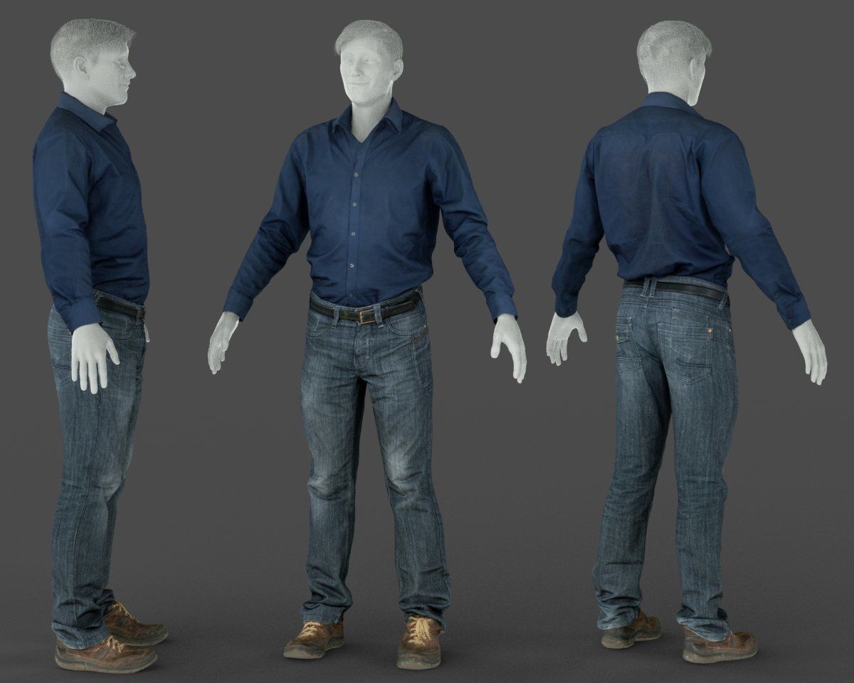 Male Casual Outfit 67 Shirt Pants Shoes Low-poly 3D model_7