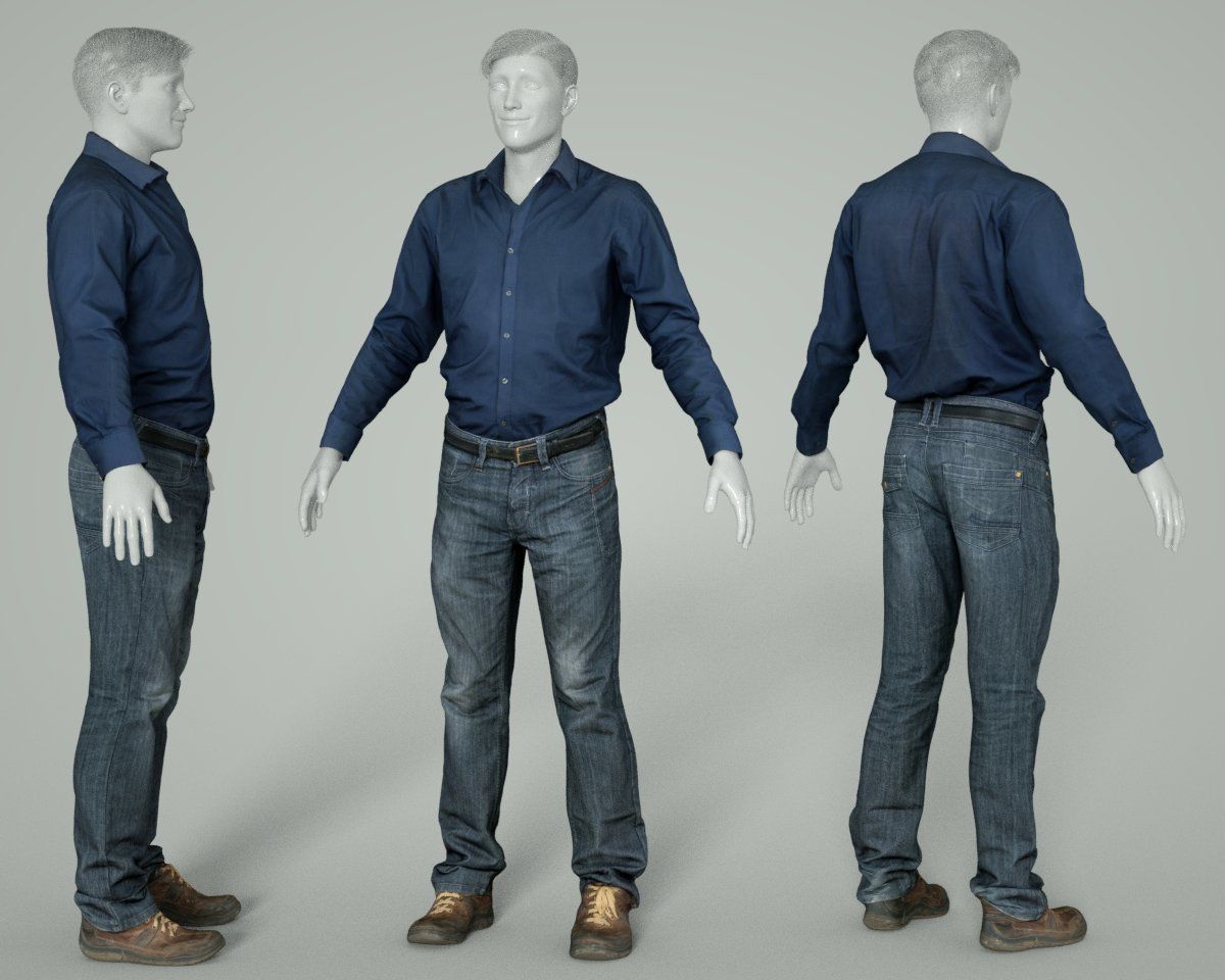 Male Casual Outfit 67 Shirt Pants Shoes Low-poly 3D model_2