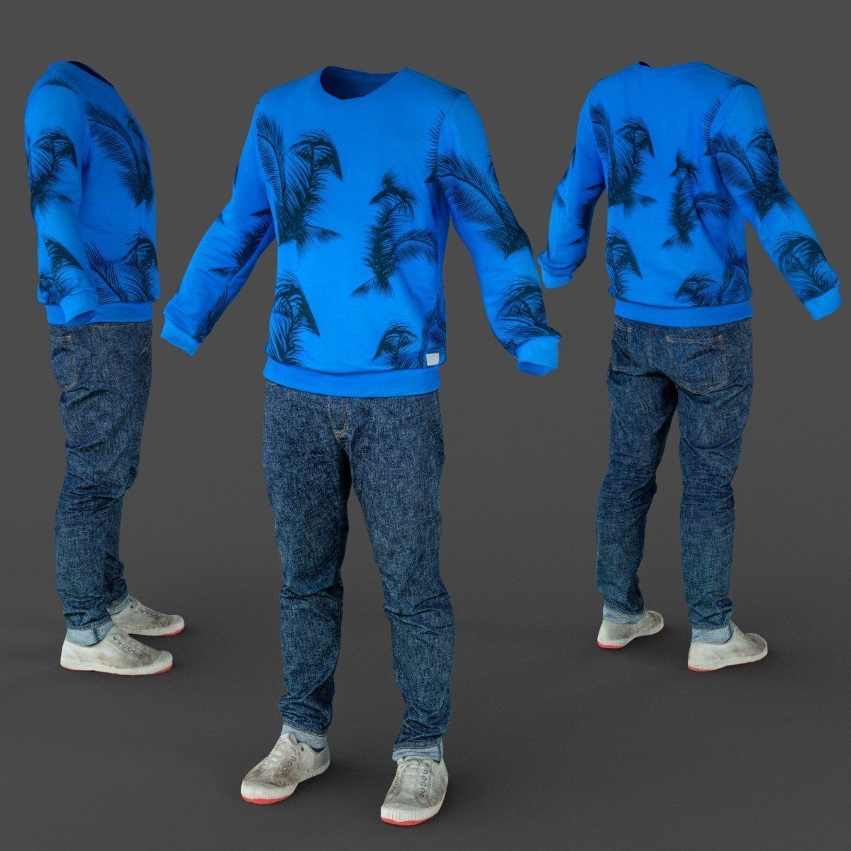 Male Casual Outfit 69 Pull Jeans Footwear Low-poly 3D model_2