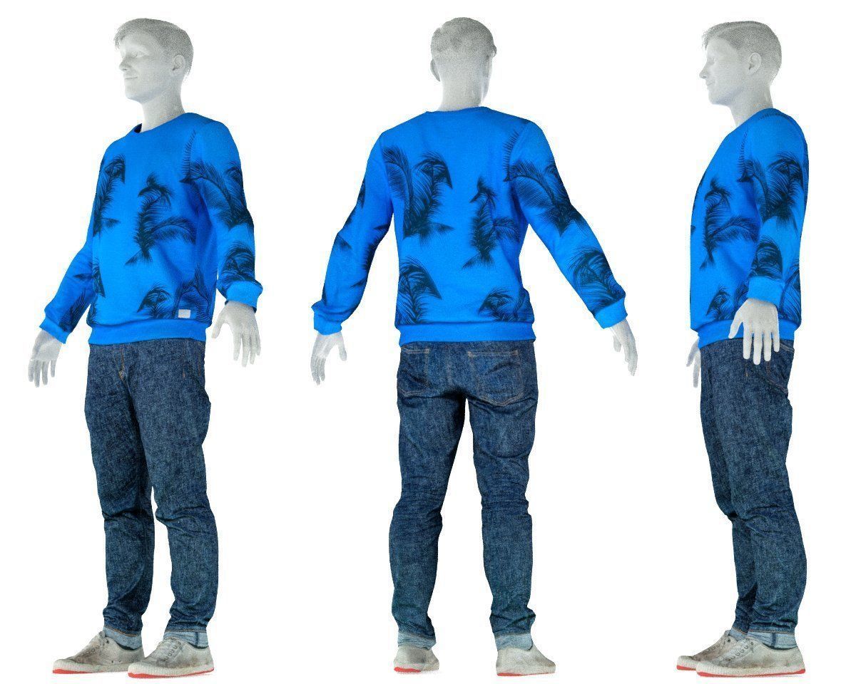 Male Casual Outfit 69 Pull Jeans Footwear Low-poly 3D model_8