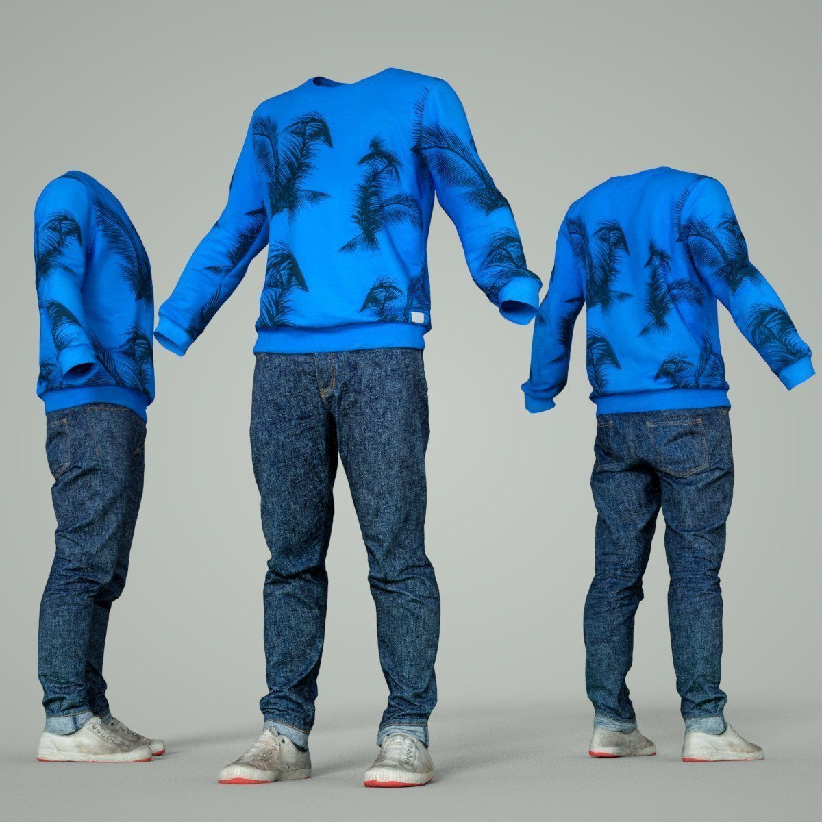 Male Casual Outfit 69 Pull Jeans Footwear Low-poly 3D model_7