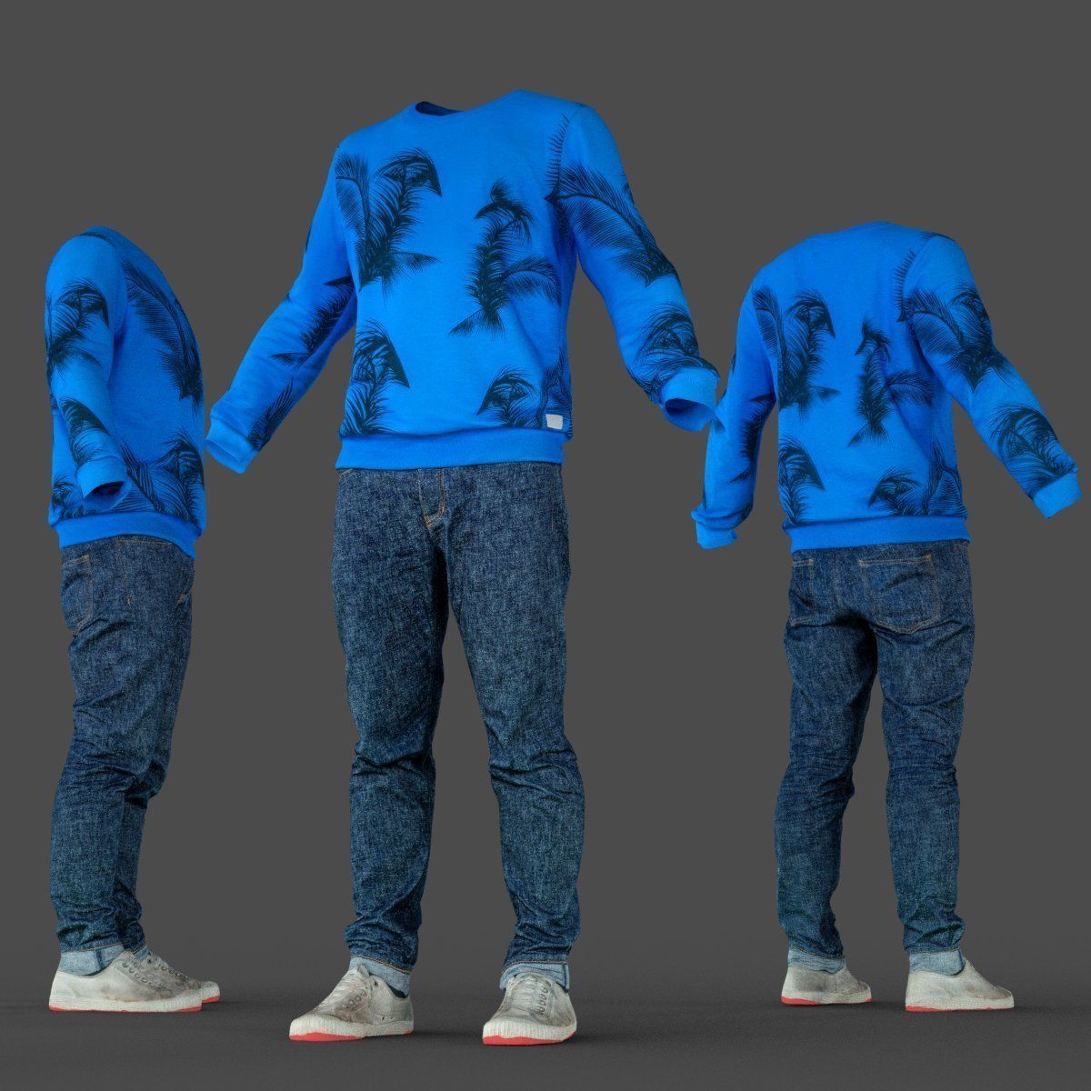 Male Casual Outfit 69 Pull Jeans Footwear Low-poly 3D model_3