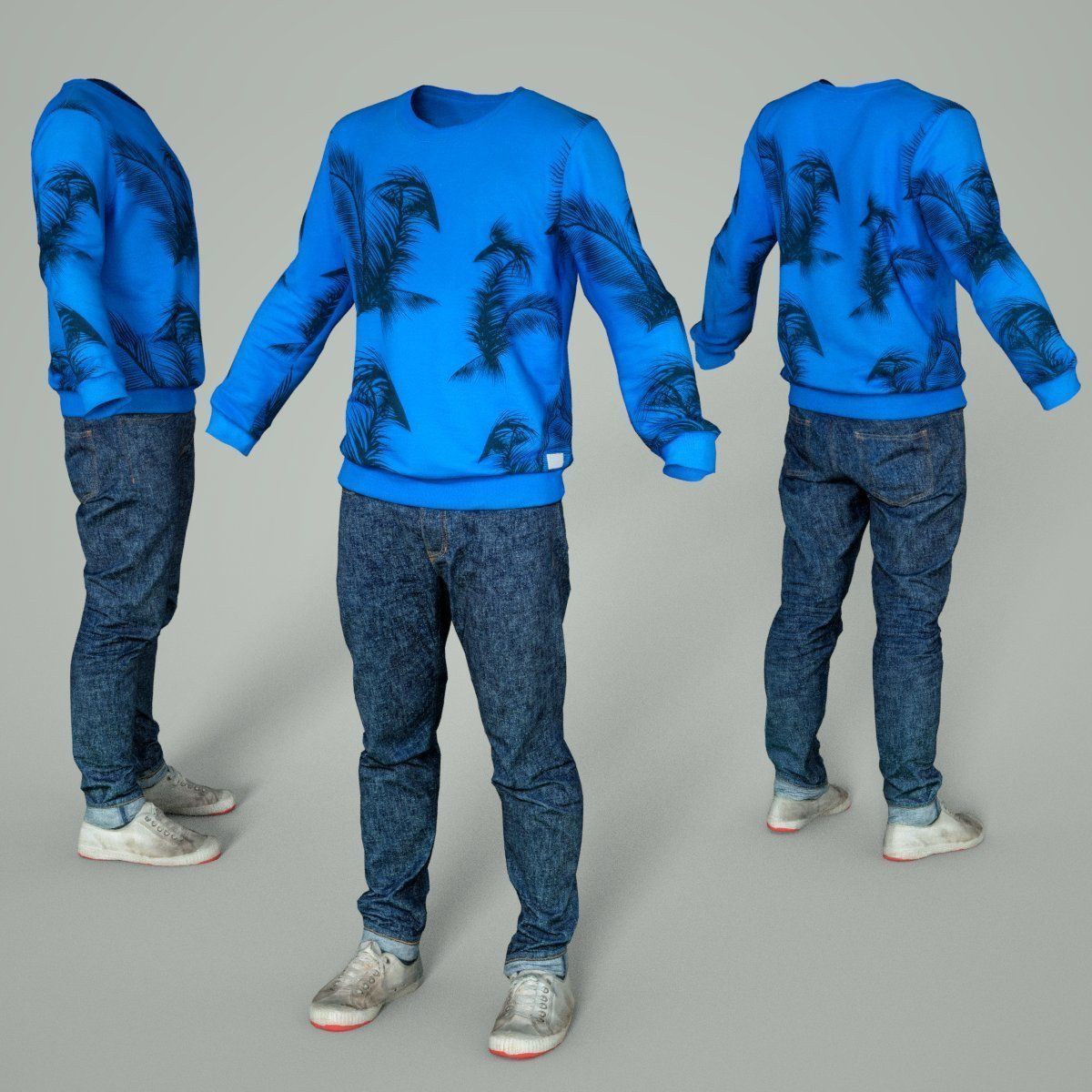 Male Casual Outfit 69 Pull Jeans Footwear Low-poly 3D model_4