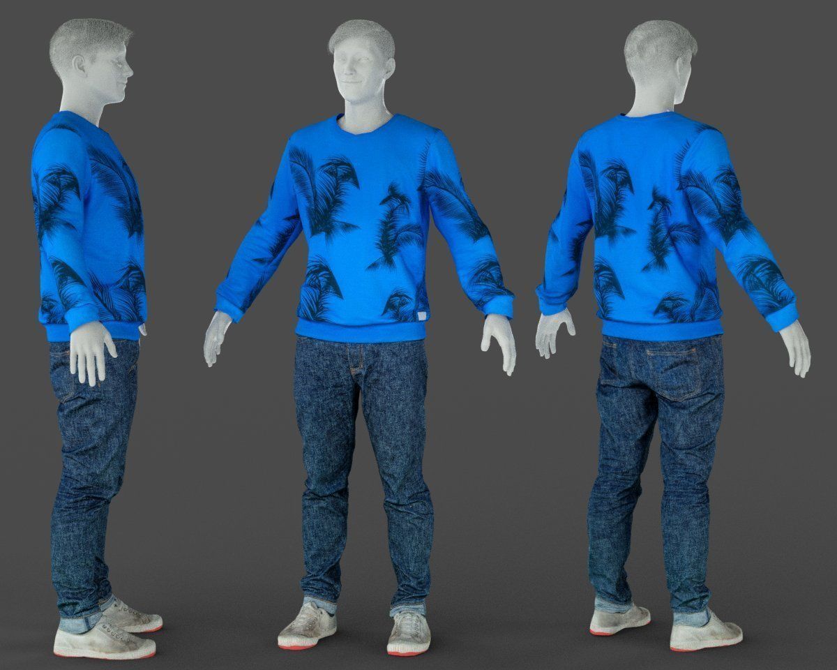 Male Casual Outfit 69 Pull Jeans Footwear Low-poly 3D model_5