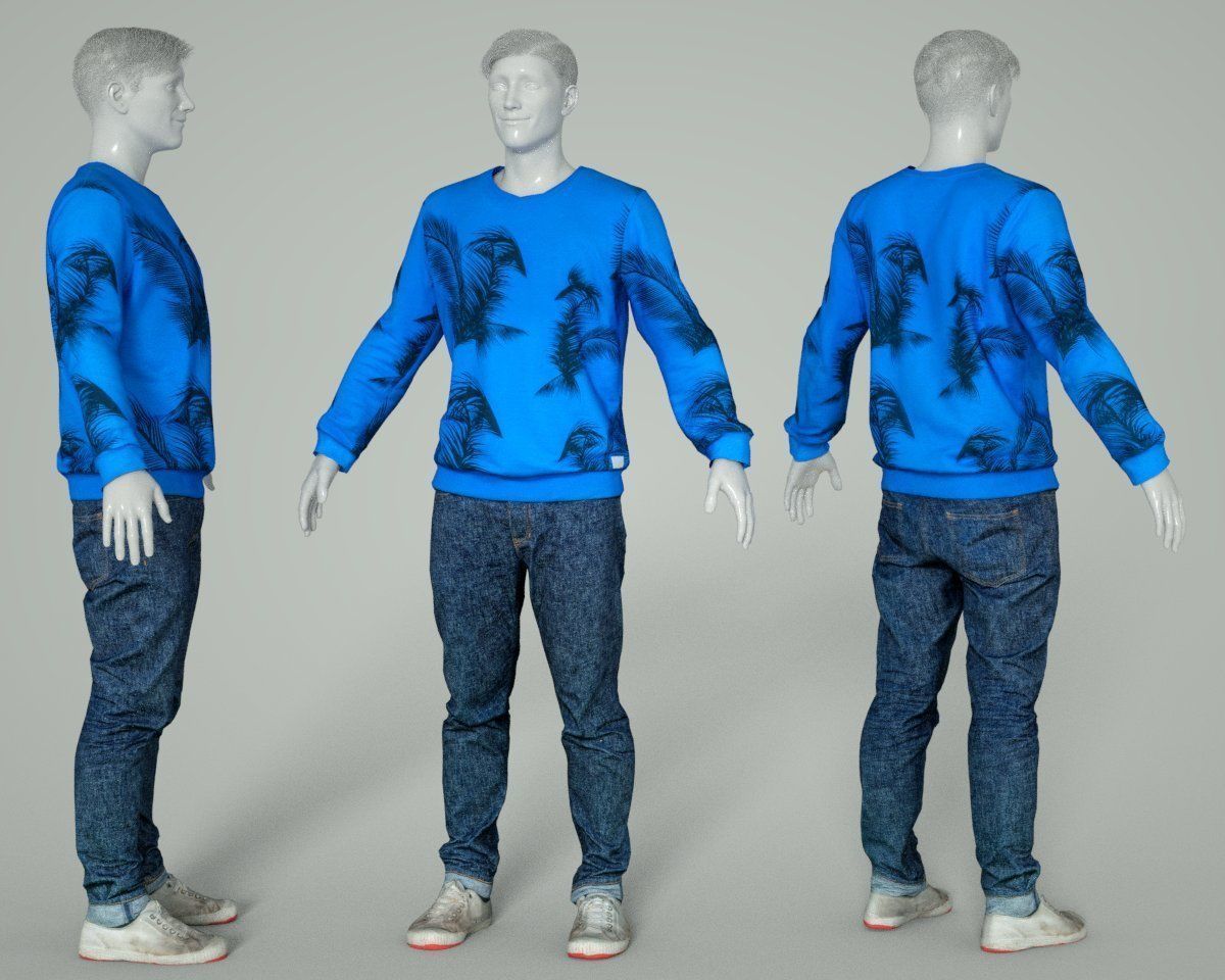 Male Casual Outfit 69 Pull Jeans Footwear Low-poly 3D model_6