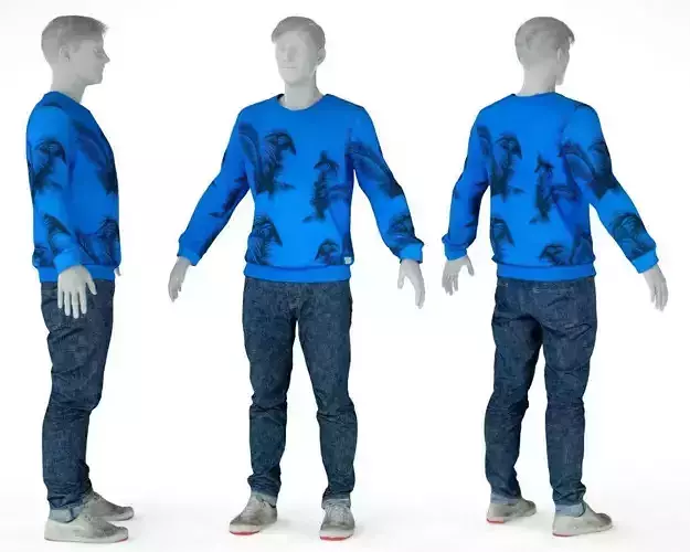 Male Casual Outfit 69 Pull Jeans Footwear Low-poly 3D model