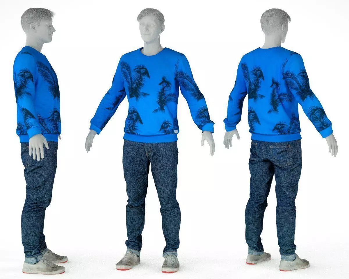 Male Casual Outfit 69 Pull Jeans Footwear Low-poly 3D model_0