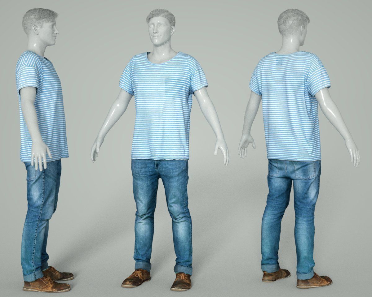 Male Casual Outfit 70 Shirt Trousers Shoes Low-poly 3D model_7