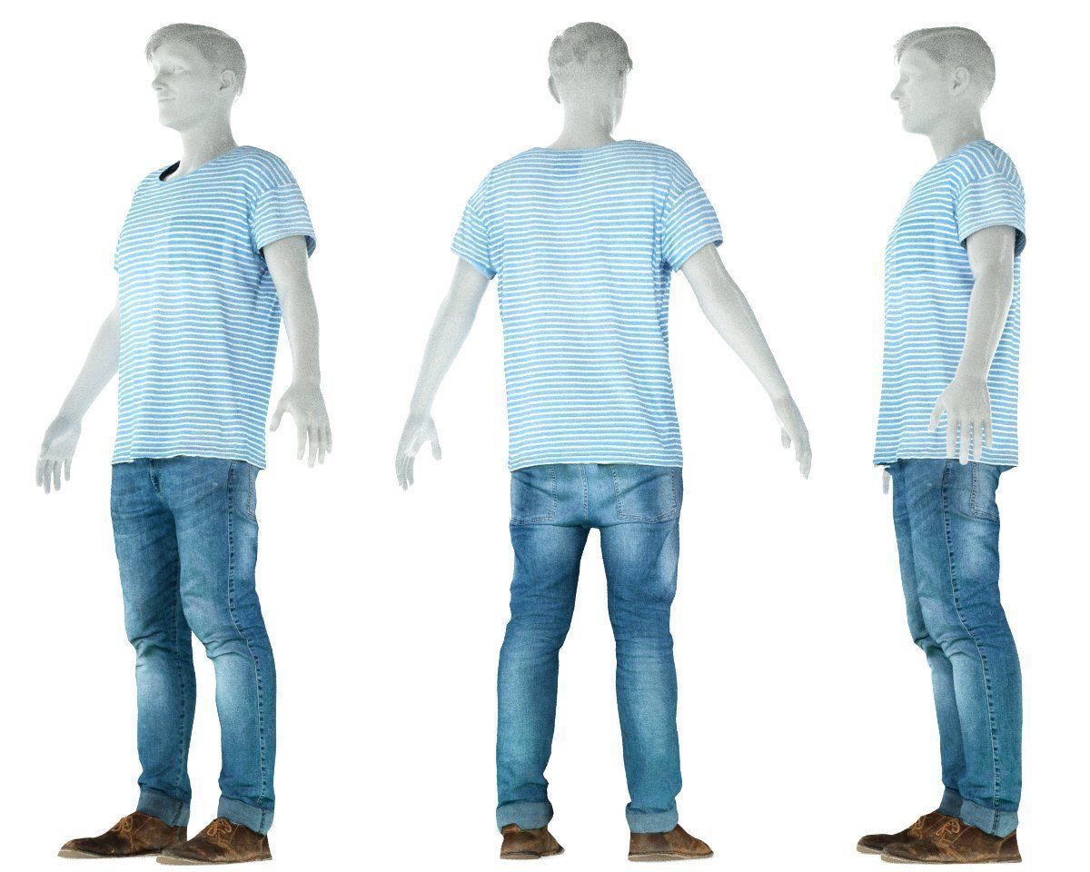 Male Casual Outfit 70 Shirt Trousers Shoes Low-poly 3D model_8