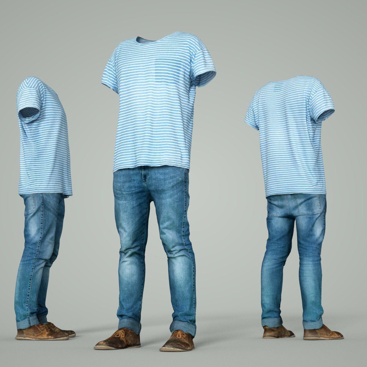 Male Casual Outfit 70 Shirt Trousers Shoes Low-poly 3D model_6
