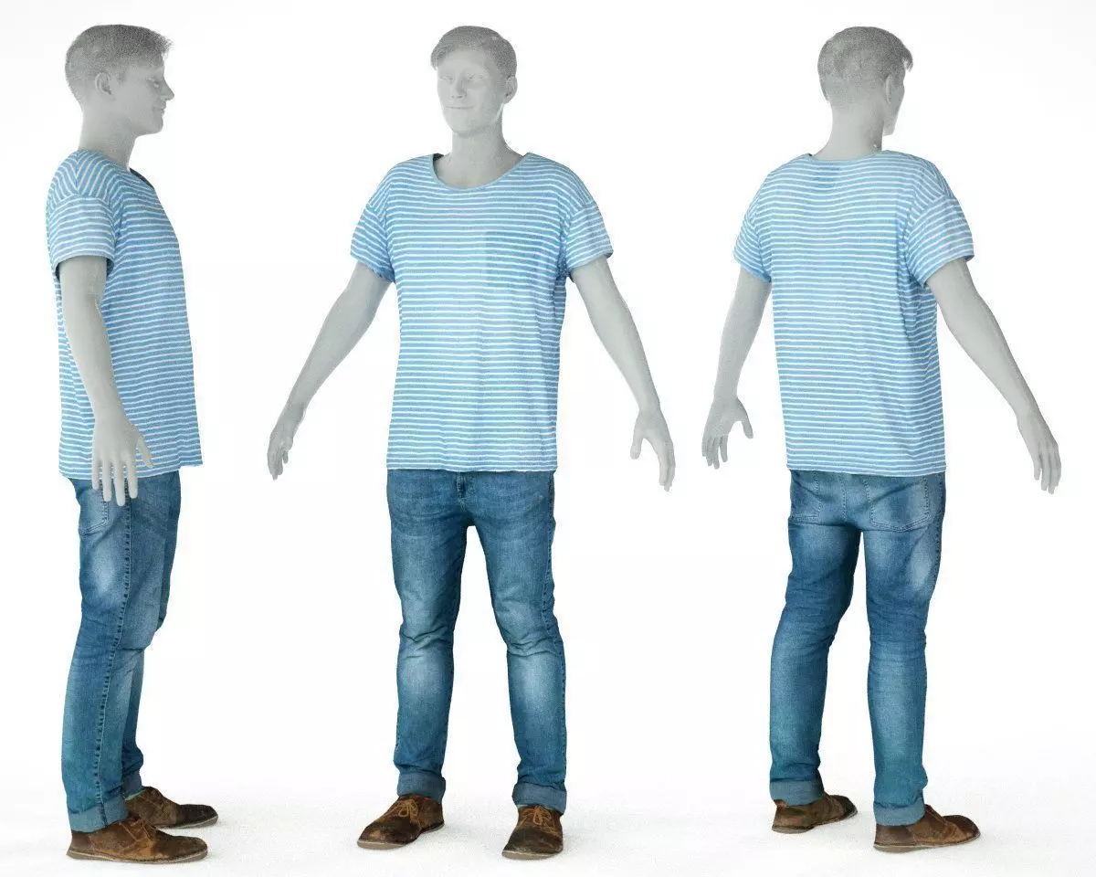 Male Casual Outfit 70 Shirt Trousers Shoes Low-poly 3D model_0