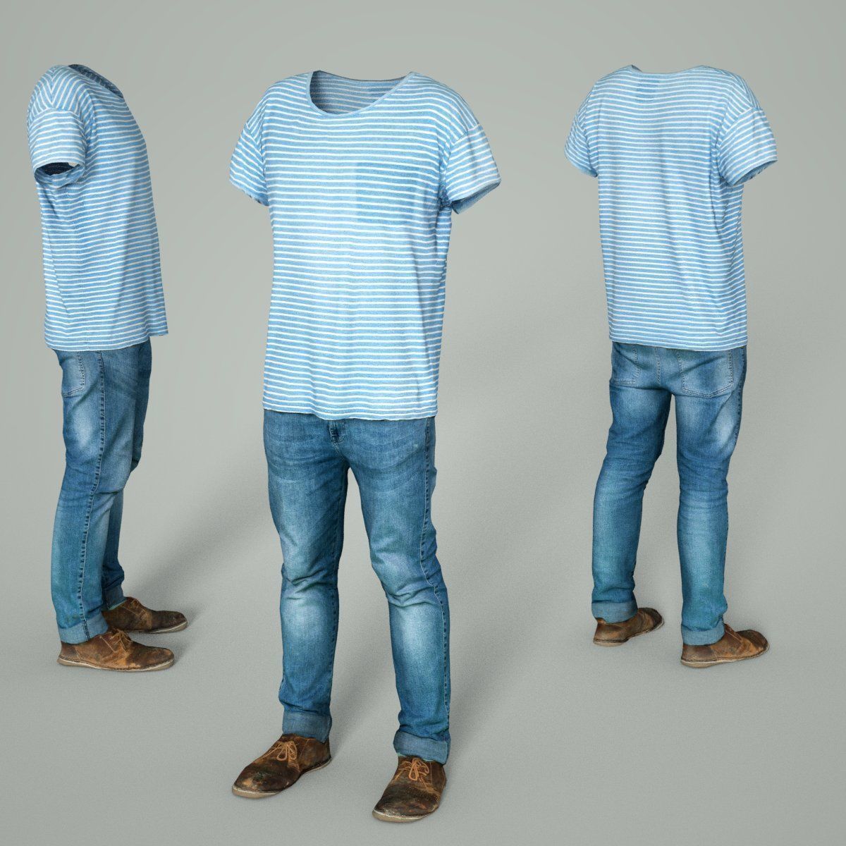 Male Casual Outfit 70 Shirt Trousers Shoes Low-poly 3D model_3
