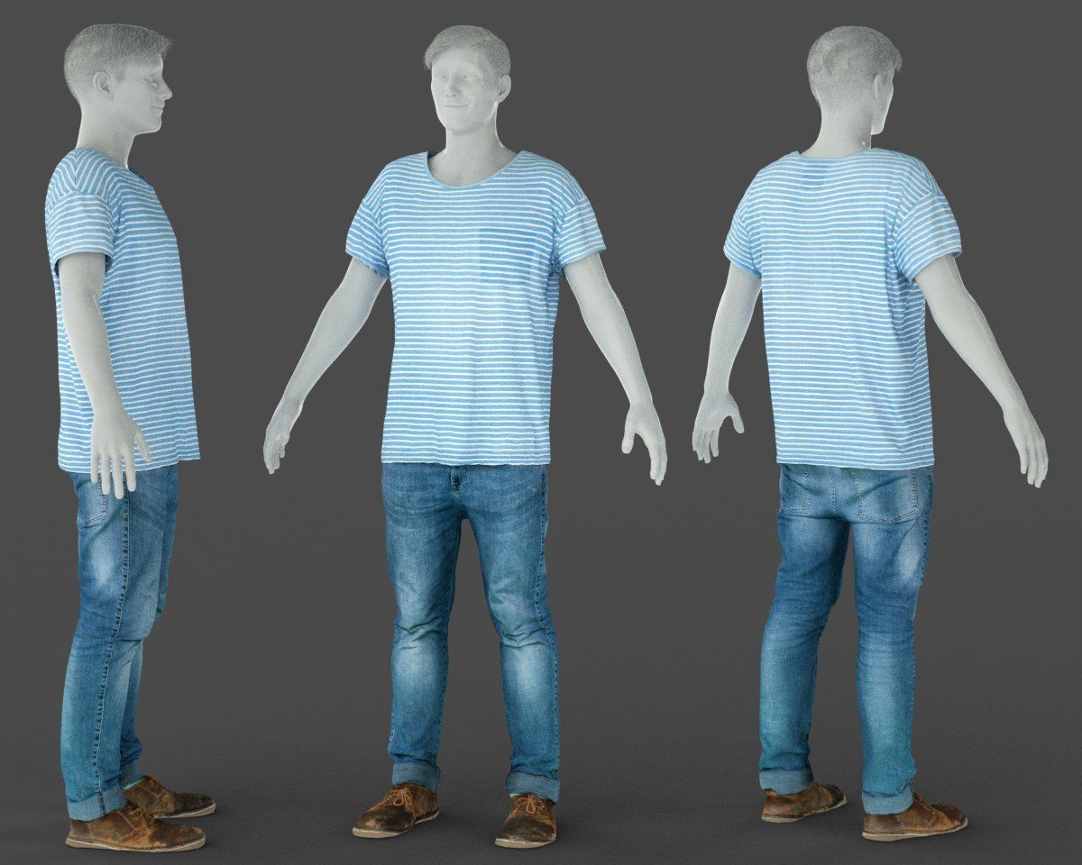 Male Casual Outfit 70 Shirt Trousers Shoes Low-poly 3D model_5