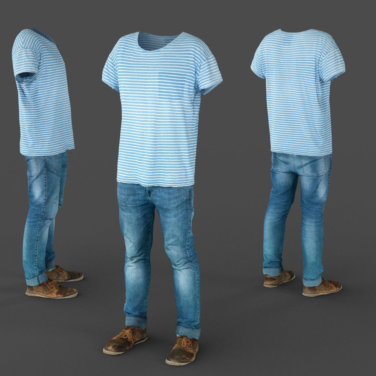 Male Casual Outfit 70 Shirt Trousers Shoes Low-poly 3D model_2