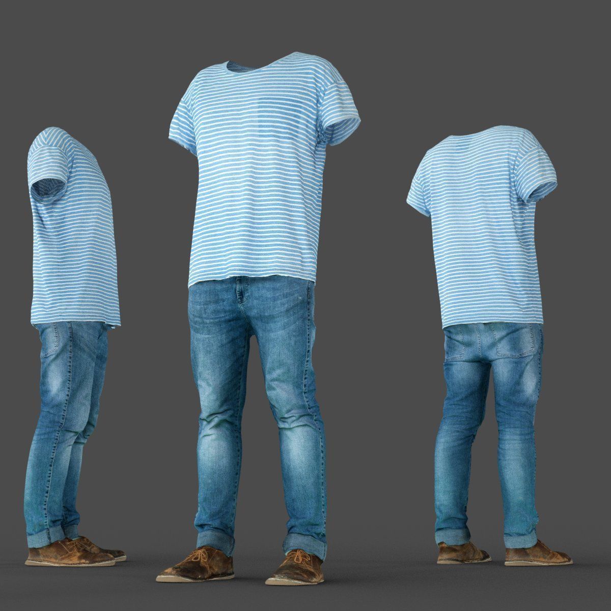 Male Casual Outfit 70 Shirt Trousers Shoes Low-poly 3D model_4