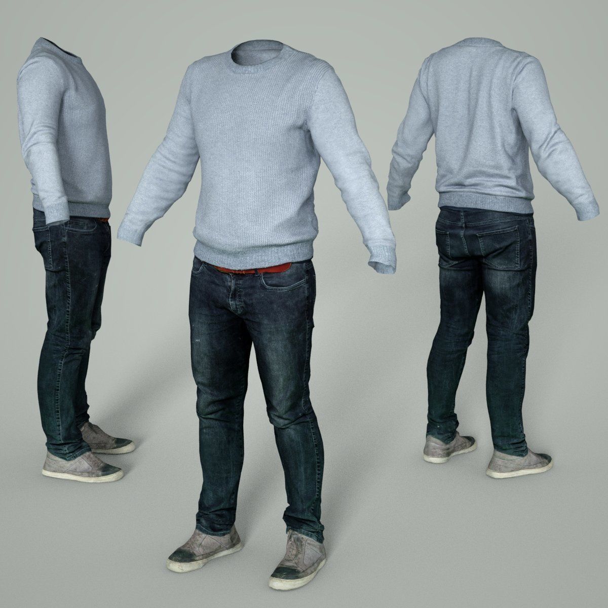 Male Casual Outfit 71 Pull Jeans Shoes Low-poly 3D model_3