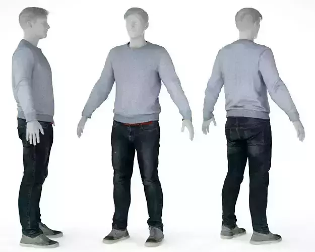 Male Casual Outfit 71 Pull Jeans Shoes Low-poly 3D model