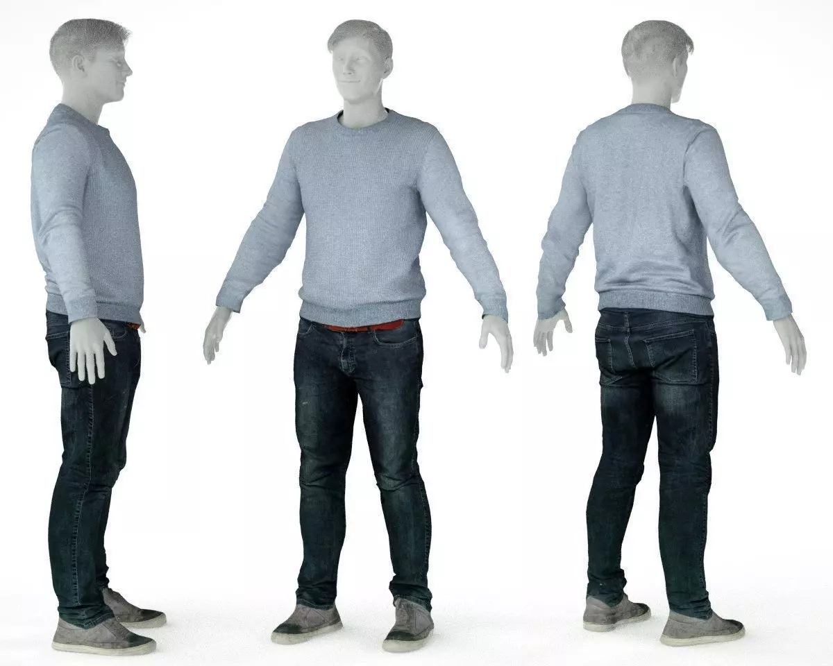 Male Casual Outfit 71 Pull Jeans Shoes Low-poly 3D model_0