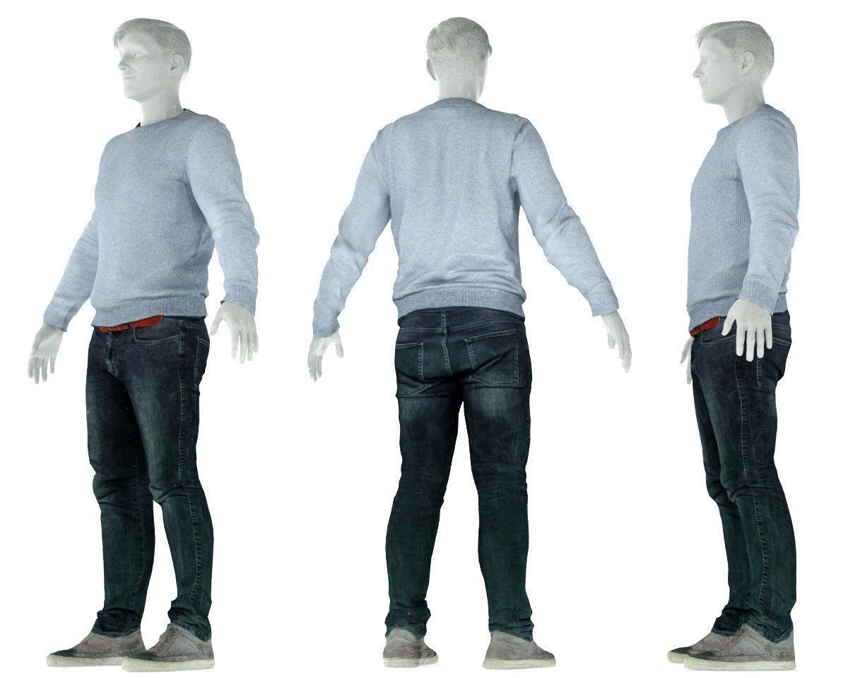 Male Casual Outfit 71 Pull Jeans Shoes Low-poly 3D model_8