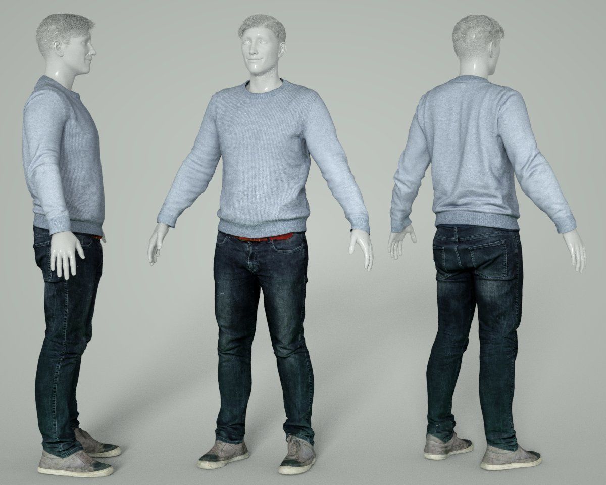 Male Casual Outfit 71 Pull Jeans Shoes Low-poly 3D model_7