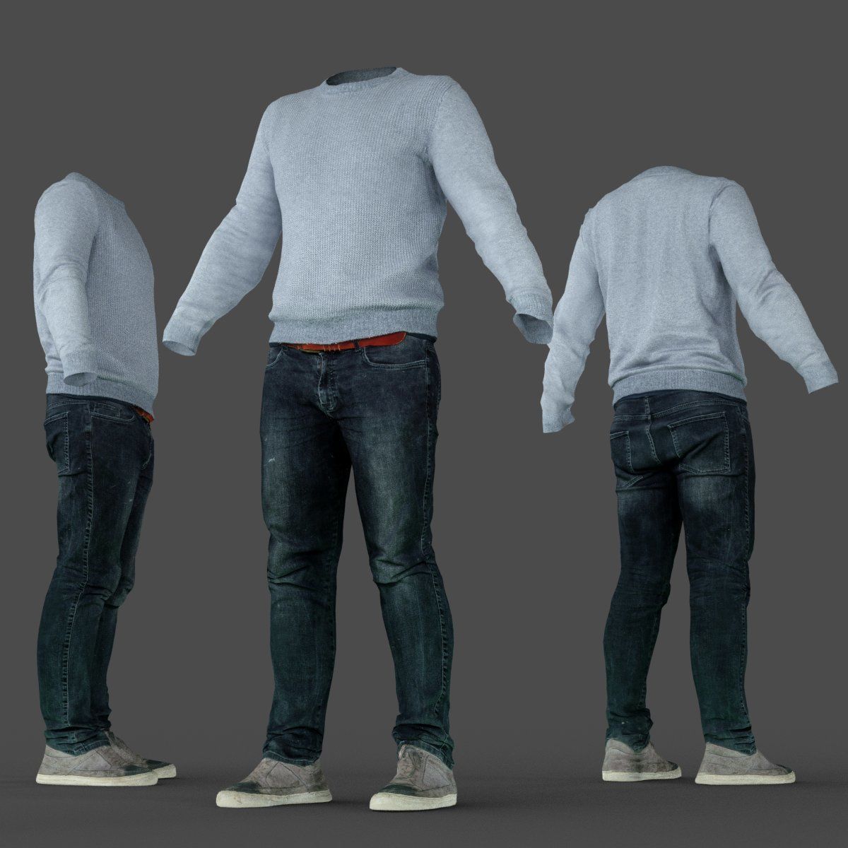 Male Casual Outfit 71 Pull Jeans Shoes Low-poly 3D model_6