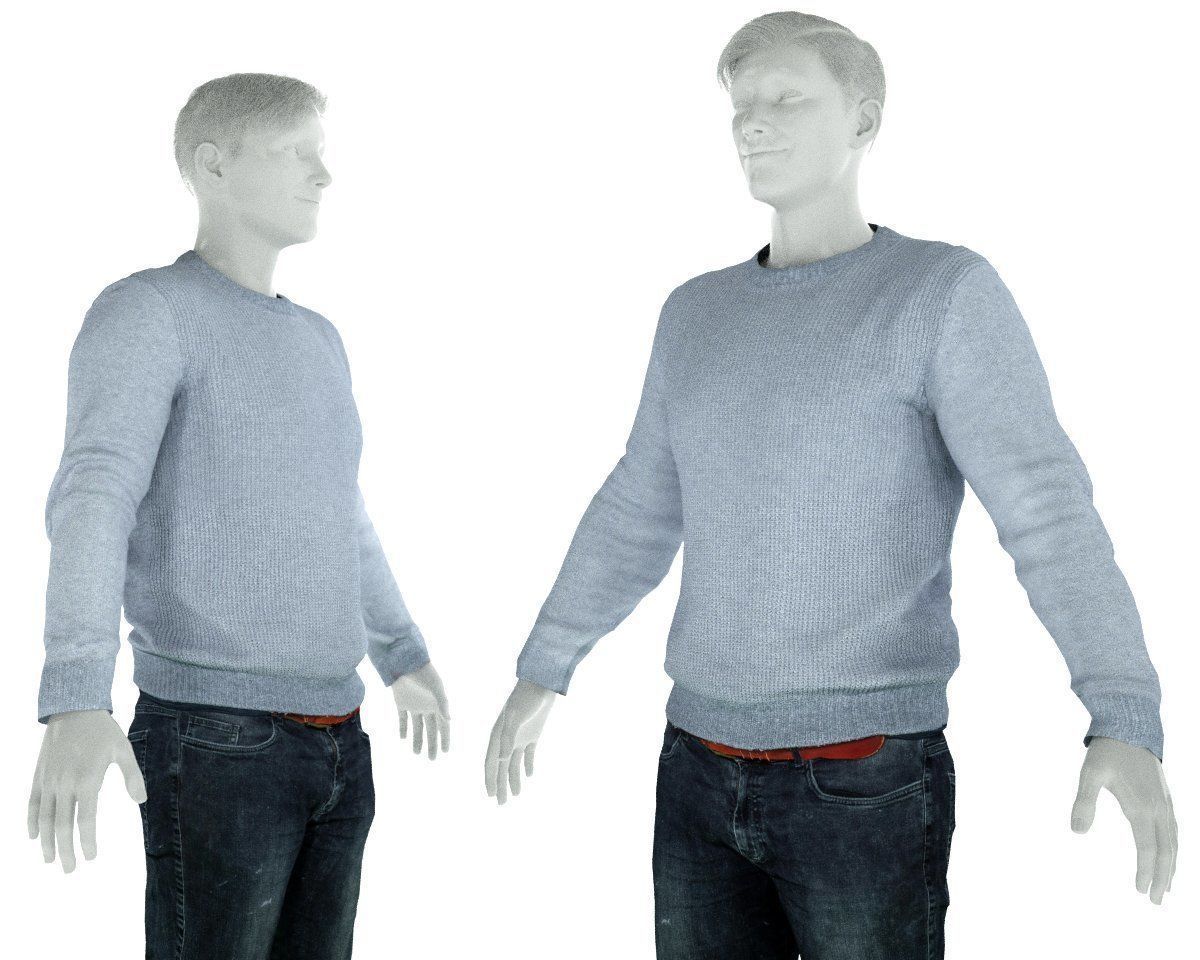 Male Casual Outfit 71 Pull Jeans Shoes Low-poly 3D model_1