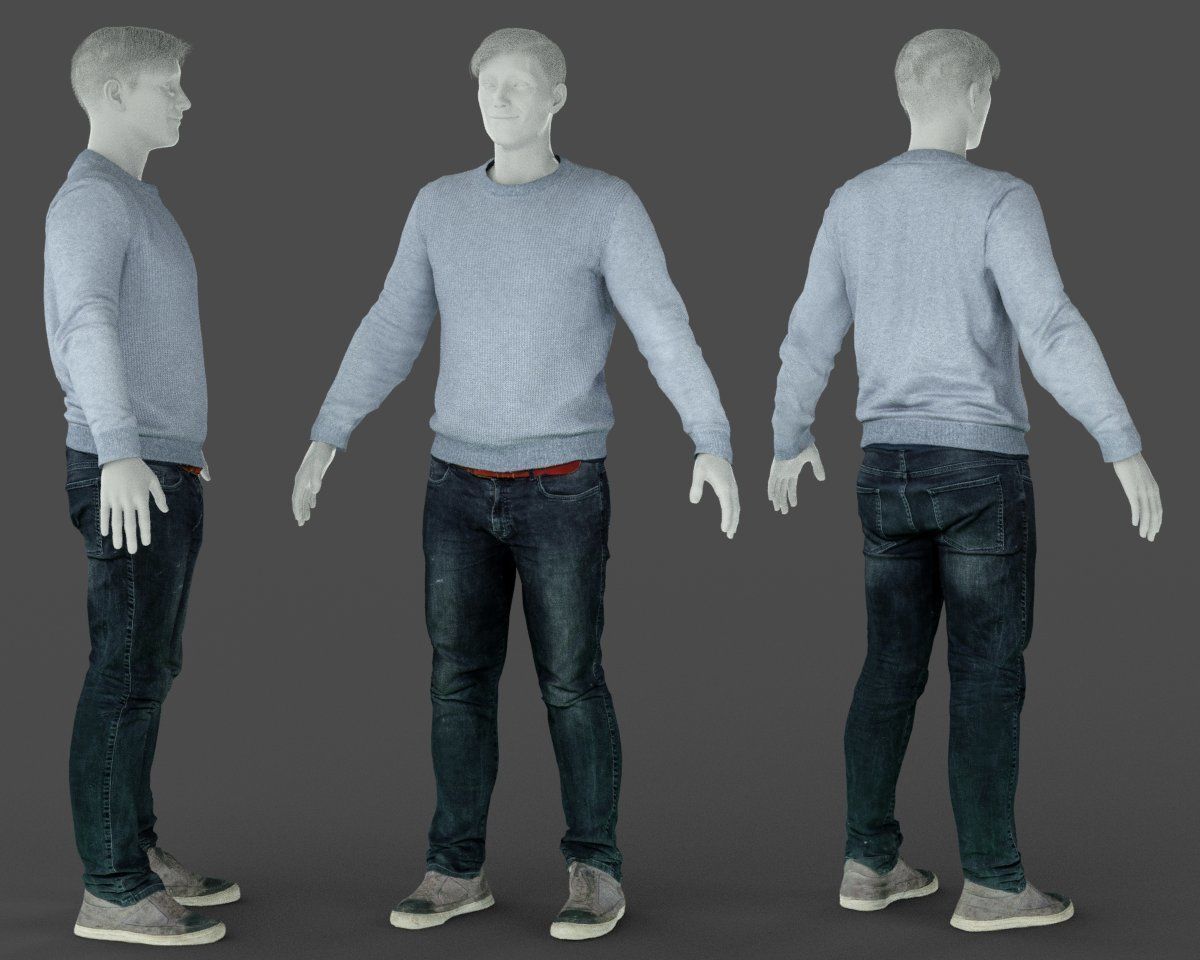 Male Casual Outfit 71 Pull Jeans Shoes Low-poly 3D model_5