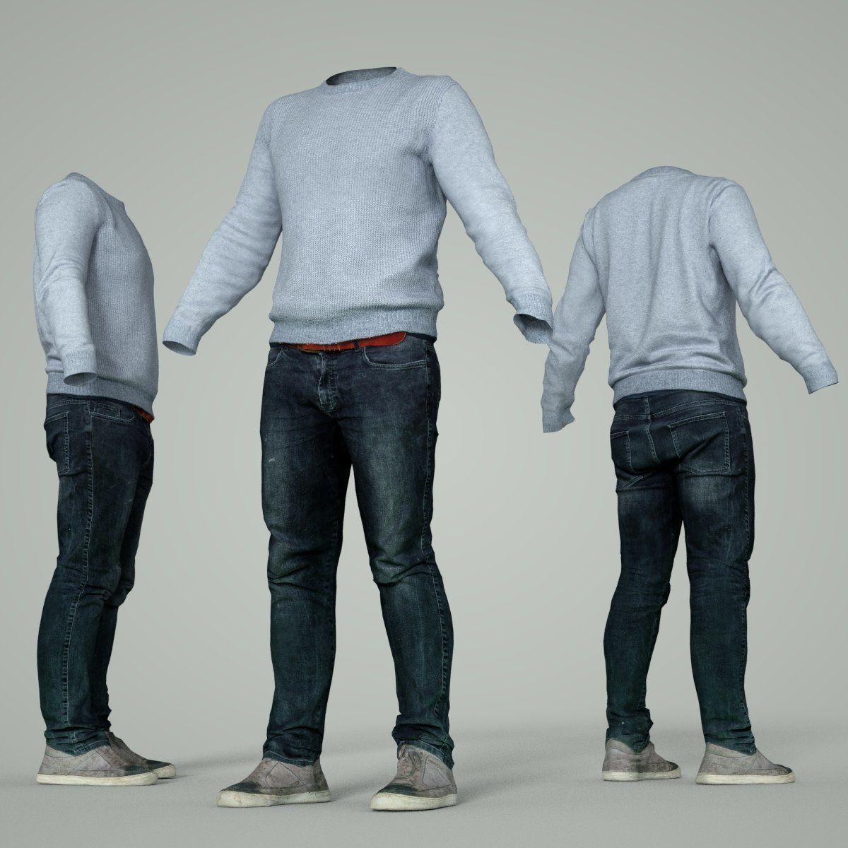 Male Casual Outfit 71 Pull Jeans Shoes Low-poly 3D model_4