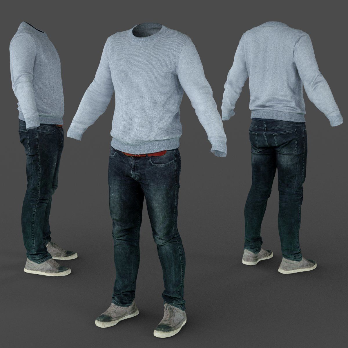 Male Casual Outfit 71 Pull Jeans Shoes Low-poly 3D model_2