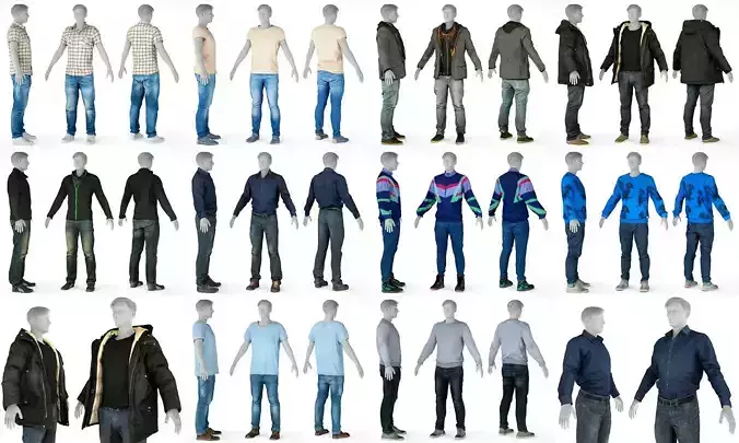 10 Casual Male Outfits V7 3D Model Collection
