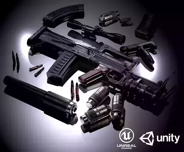 OTs-14 Groza Variants PBR Low-poly 3D model